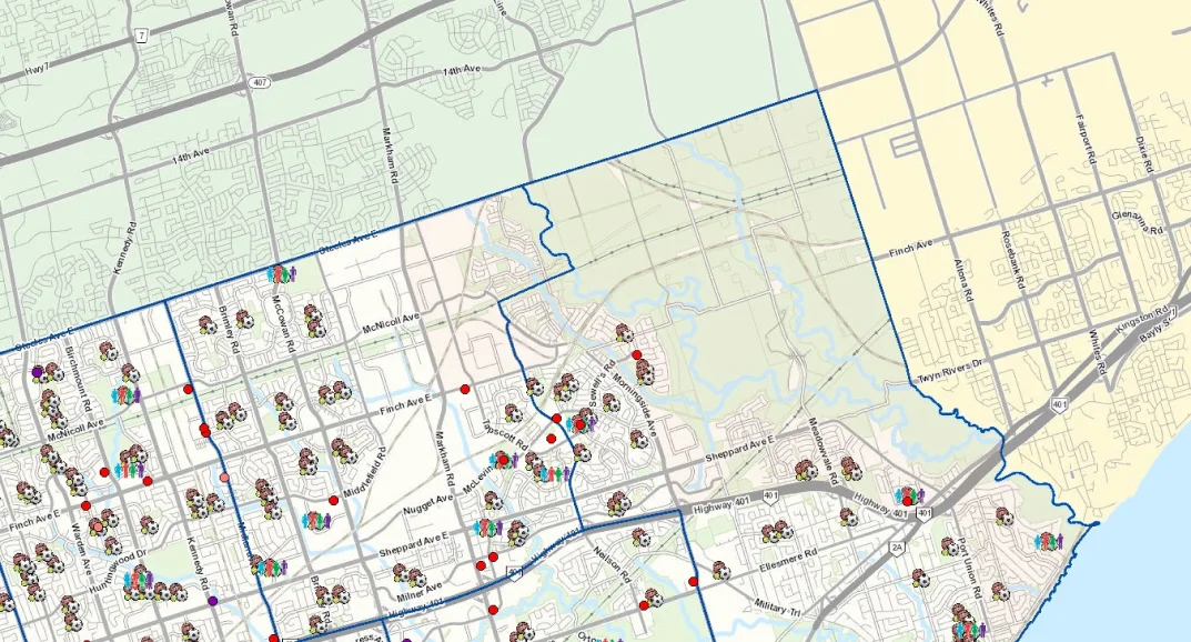 Map showing Neighborhood Improvement Areas and data gaps